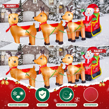 BRDJade 12FT Long Christmas Inflatables Outdoor Decorations, Inflatables Santa Claus on Reindeer Sleigh Built-in LED Lights, Christmas Blow Up Yard Decorations for Holiday Outdoor Garden Lawn Decor