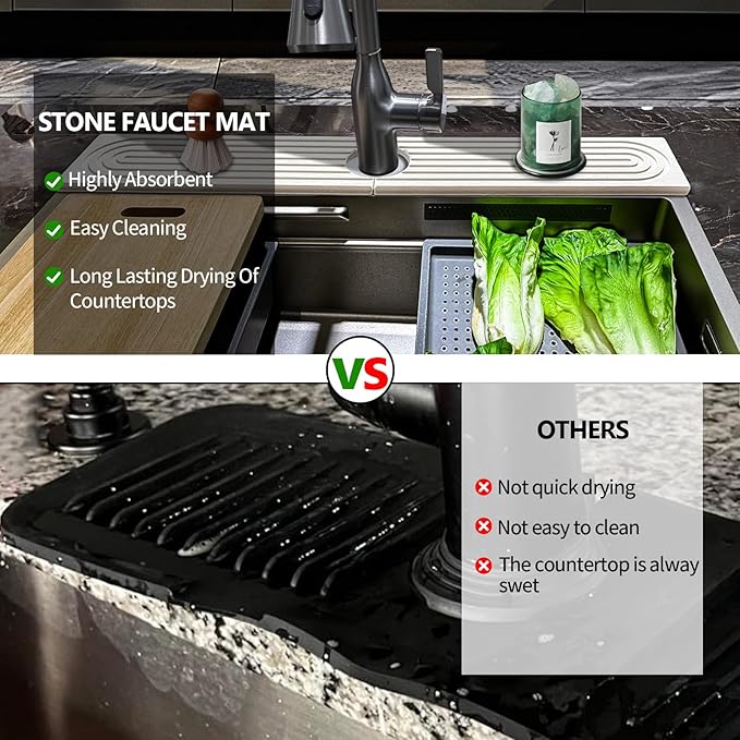 Stone Faucet Mat For Kitchen Sink, Kitchen Faucet Absorbent Mat, Kitchen Sink