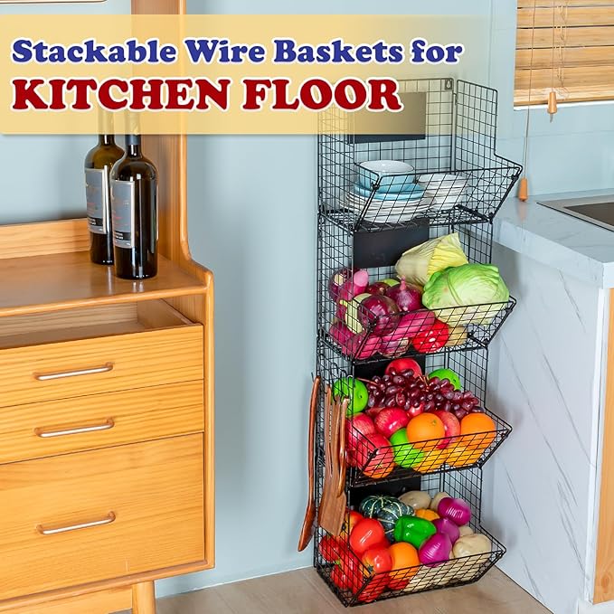 X-cosrack Metal Wire Basket Wall Mount, 4 Tier Extra Large Wall Storage Basket