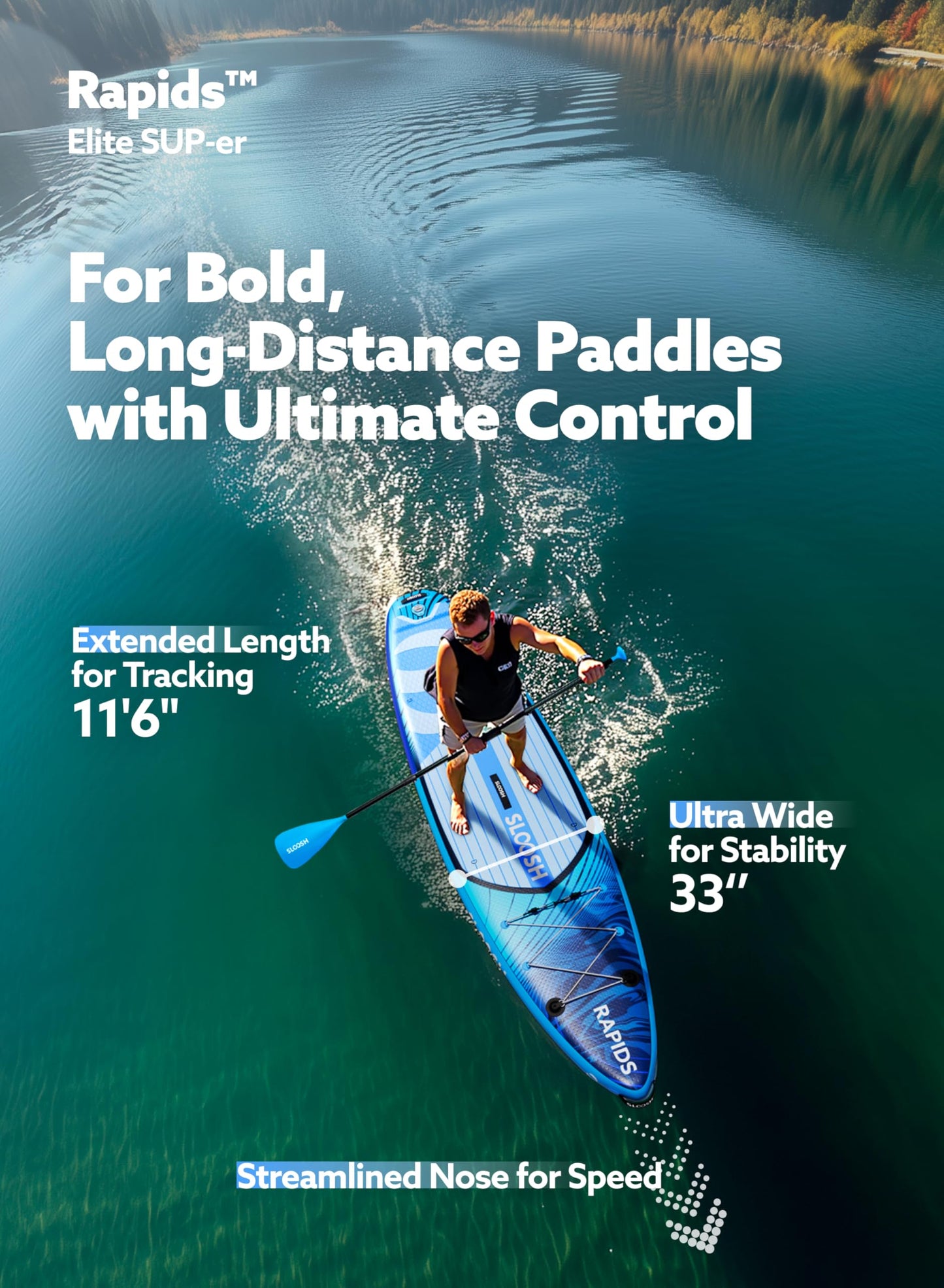 SLOOSH Inflatable Stand Up Paddle Board, 11'6" Inflatable Paddle Boards with Premium Accessories, Non-Slip EVA Deck, Ultra-Light Carry Bag Pump, Rapids SUP for Youth & Adults, Arctic Drift