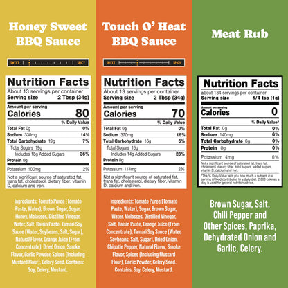 Rufus Teague BBQ Sauce & Rub BBQ Gift Set, Saucin' & Rubbin' Tote with Honey Sweet, Touch O' Heat, and Meat Rub, Great Grilling and 3-Piece Cooking Gift, Made in USA