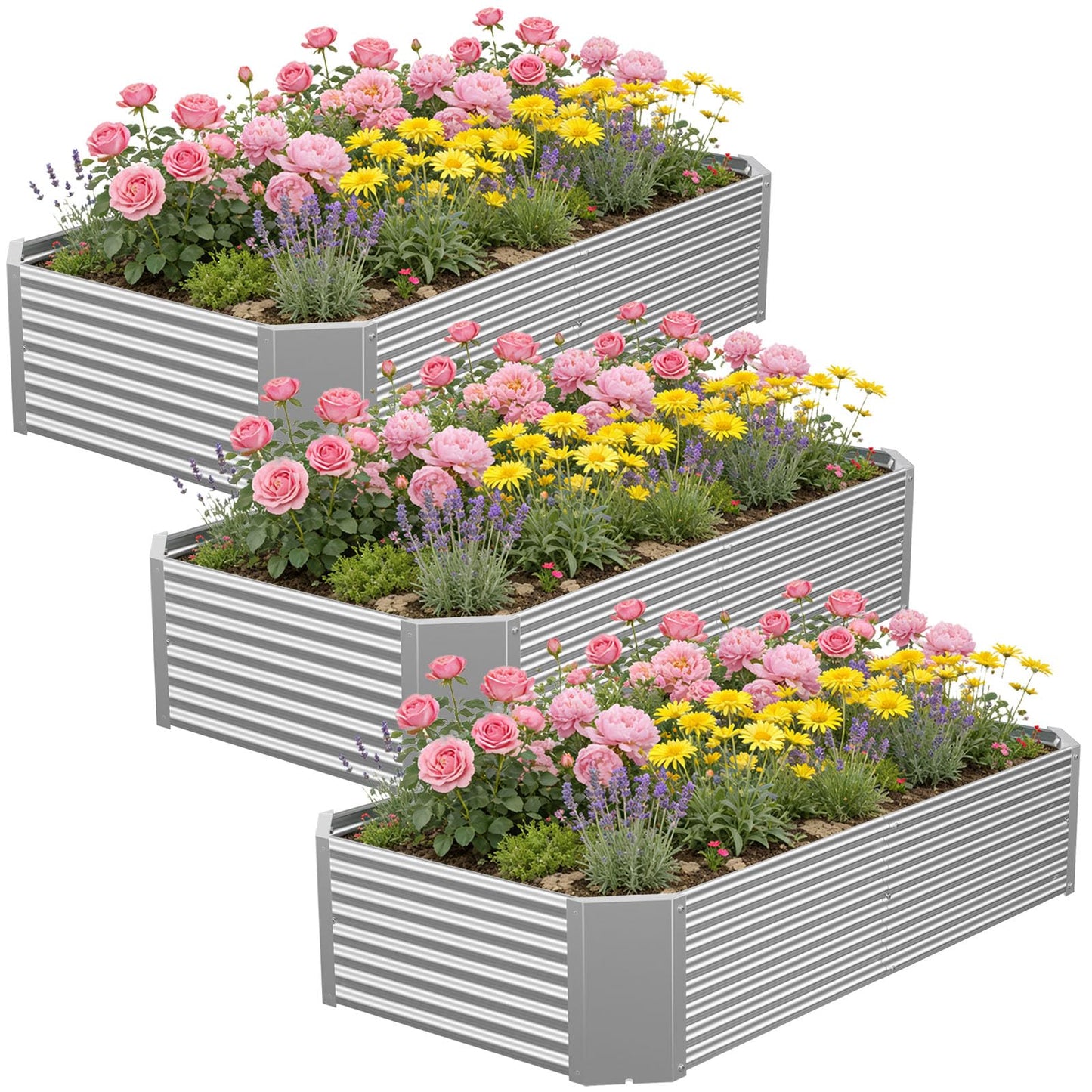 Annzoe 3 Pcs 4 x 2 FT Galvanized Steel Raised Garden Bed – Outdoor Planter Box for Root Vegetables, Herbs & Flowers, Large Metal Garden Beds for Backyards, Terraces and Balconies