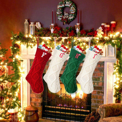 CRSTAFU Initials A Christmas Stockings, 20 Inch Large Family Personalized Monogram Embroidered Red Knitted Xmas Stocking