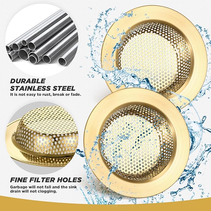 Retisee 2 Pcs Sink Strainer Stainless Steel Kitchen Sink Drain Strainer Basket