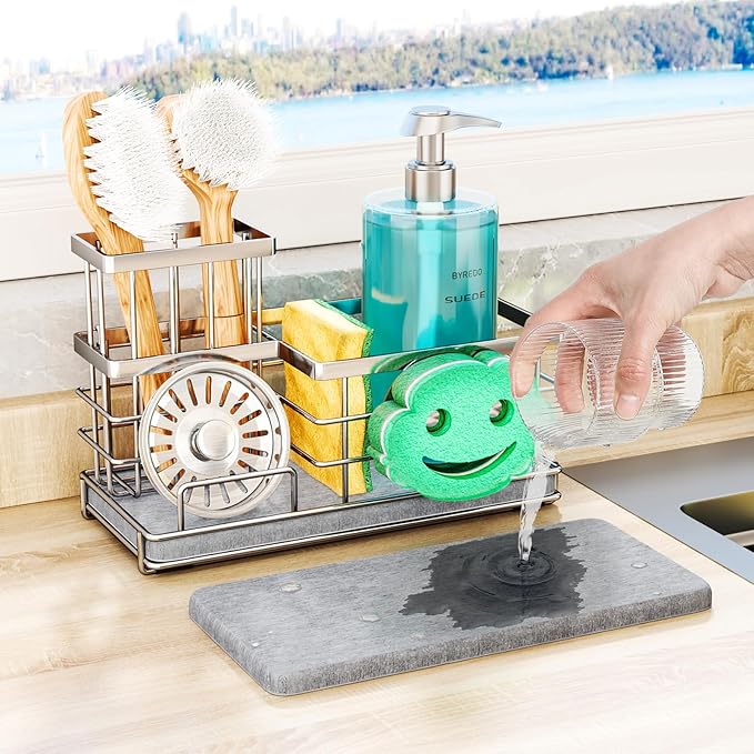 SWTYMIKI Kitchen Sink Caddy Organizer, Smiley Face Sponge Holder