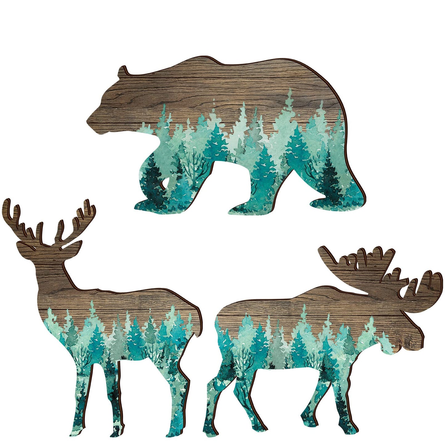 Newcotte Woodland Nursery Decor Bear Elk Wood Animal Cabin Wall Decor Trio Wildlife Hanging with Deer and Moose Rustic Woodland Animal Christmas Decorative Signs Set of 3