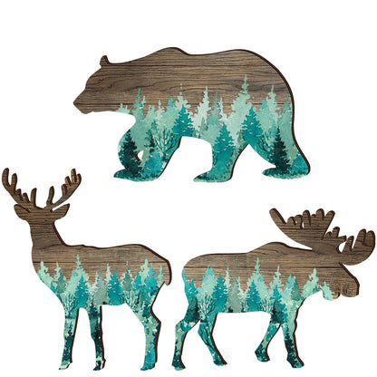 Newcotte Woodland Nursery Decor Bear Elk Wood Animal Cabin Wall Decor Trio Wildlife Hanging with Deer and Moose Rustic Woodland Animal Christmas Decorative Signs Set of 3