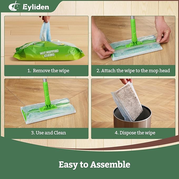 Eyliden 24-Count Disposable Wet Mop Pads Refills, Pre-Moistened