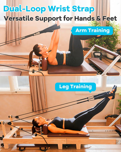Wonderful Day 2PCS Pilates Straps for Reformer, Comfortable Enhanced Thickness, Fitness Pilates Double Loop Exercise Straps for Home Gym Workout (Black-with Strap)