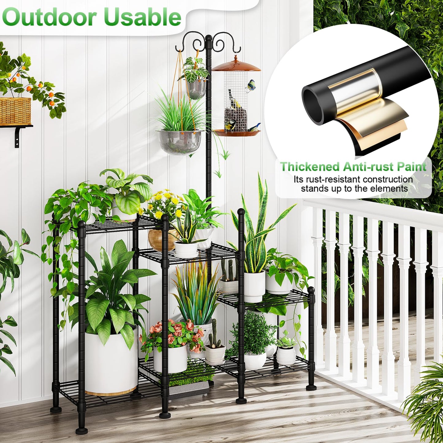 CYXPHION Plant Stand Indoor Outdoor, Heavy Duty Metal Waterproof 6 Tiered Plant Shelf for Multiple Flower Planter Holder Rack, Black - C6