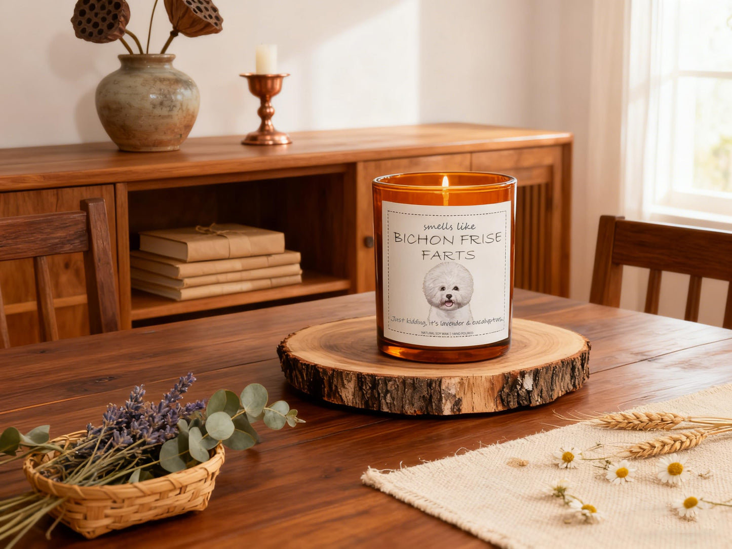 Bichon Frise Gifts & Decor, Dog Mom Gift for Women, Smells Like Bichon Frise Farts Candle - Lavender & Eucalyptus, Crafted by Natural Soy Wax & Natural Essential Oils