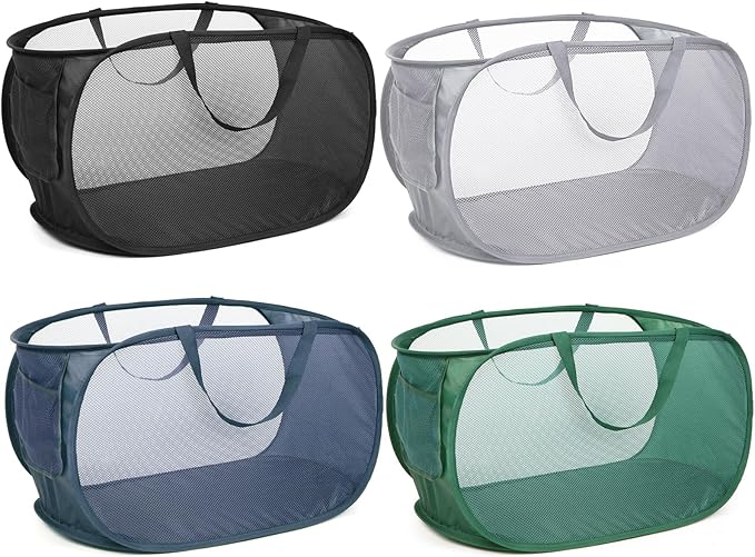 4 Pack Durable Collapsible Laundry Baskets, Mesh Foldable Laundry Basket