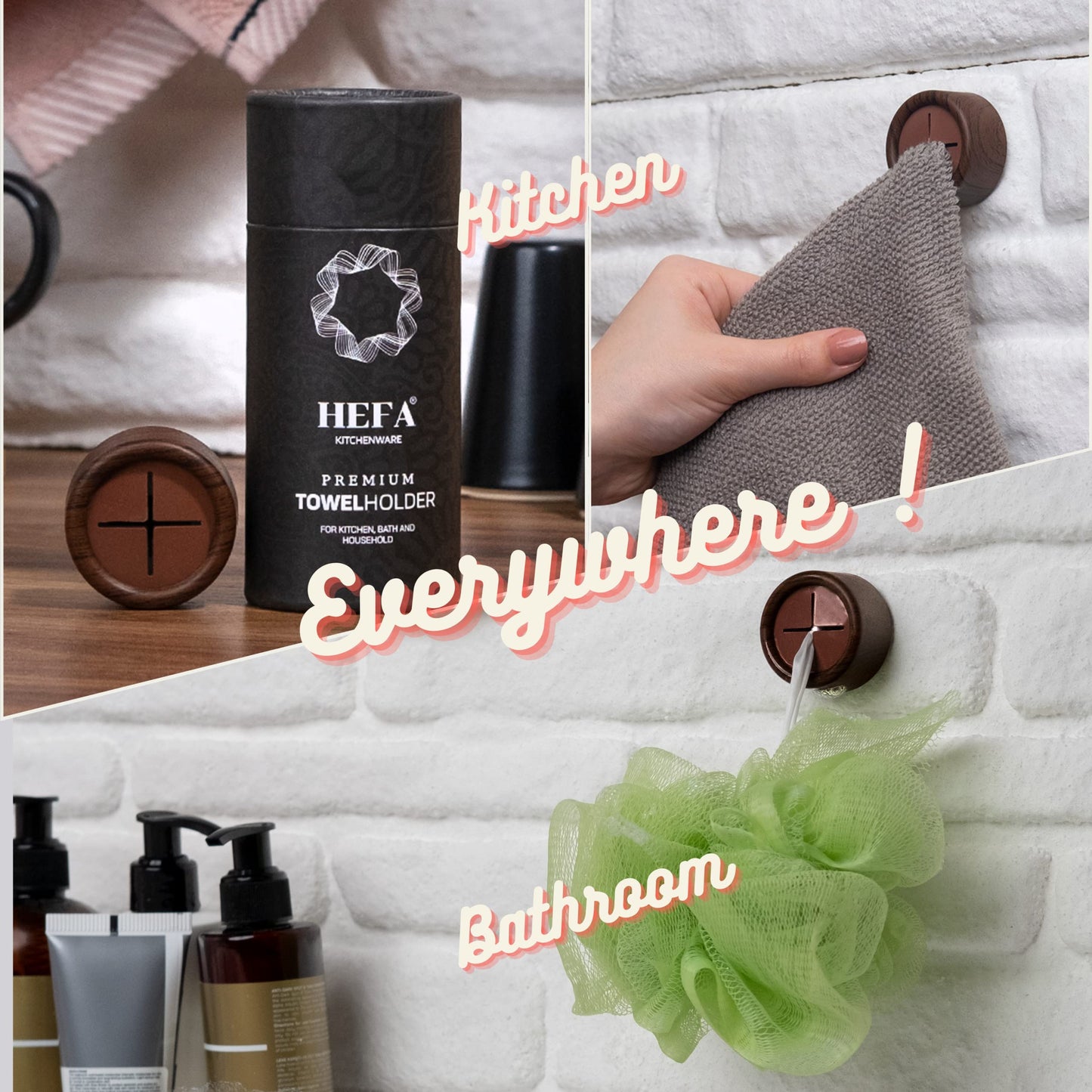 HEFA Towel Hooks, Towel Holder, Dish Towel Holder, Kitchen Organization, Kitchen Towel Hook, Kitchen Towel Holder, Hand Towel Holder, Kitchen Gadgets, Kitchen Essentials, Bathroom Accessories, 4 Pack