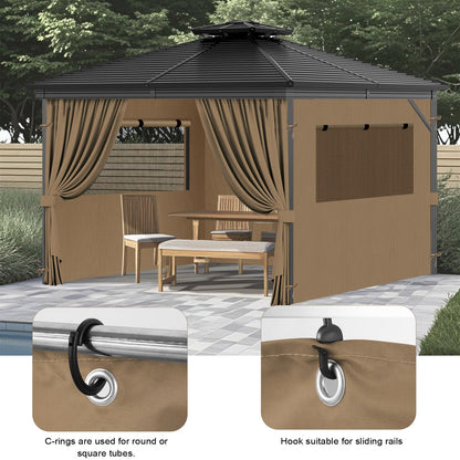 Universal Replacement Privacy Curtains for Gazebos, 10x12 ft Outdoor Waterproof with Large Mosquito-Proof Window Opening, 2-Piece Four-Sided Side Walls with Zippers (Curtains Only, Khaki)