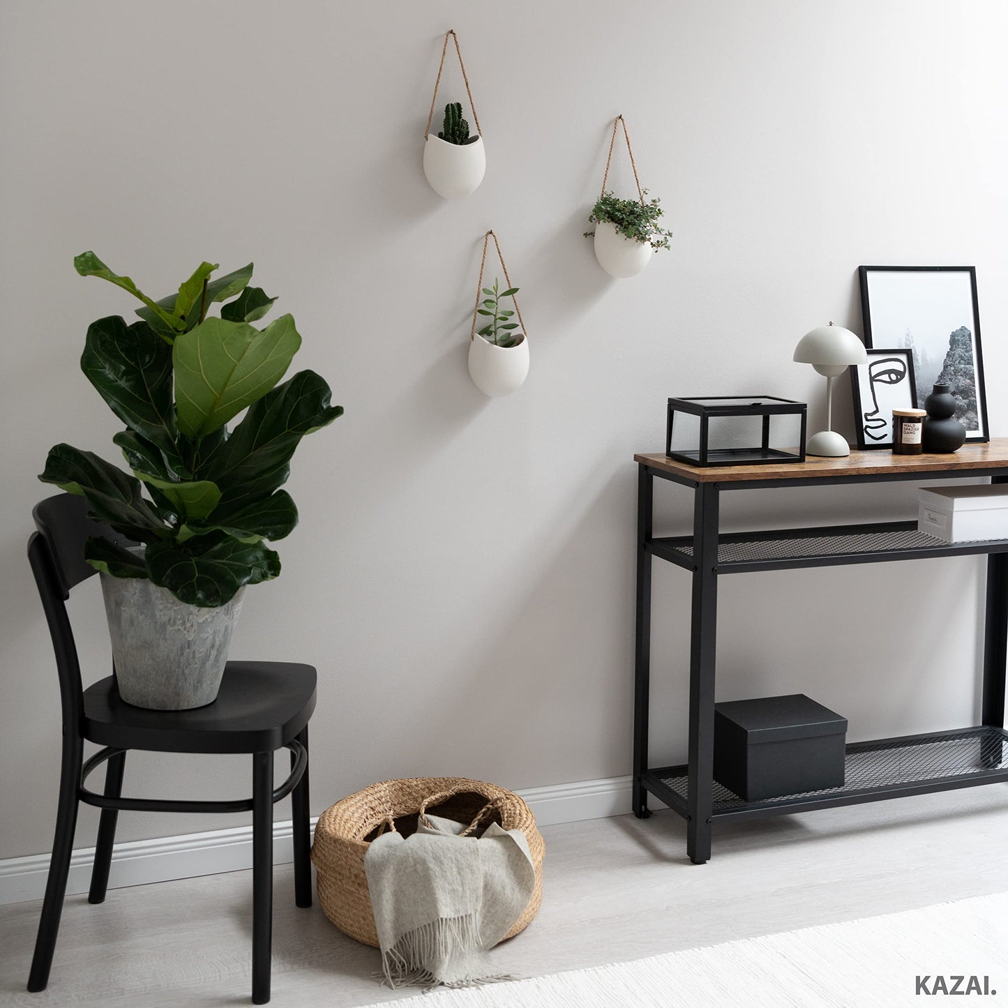 Kazai. Wall Planters -Ellie- | Hanging Ceramic Plant Pots 3 Pieces | Wall Decoration for Indoors, Balcony and Garden | White (Matte)