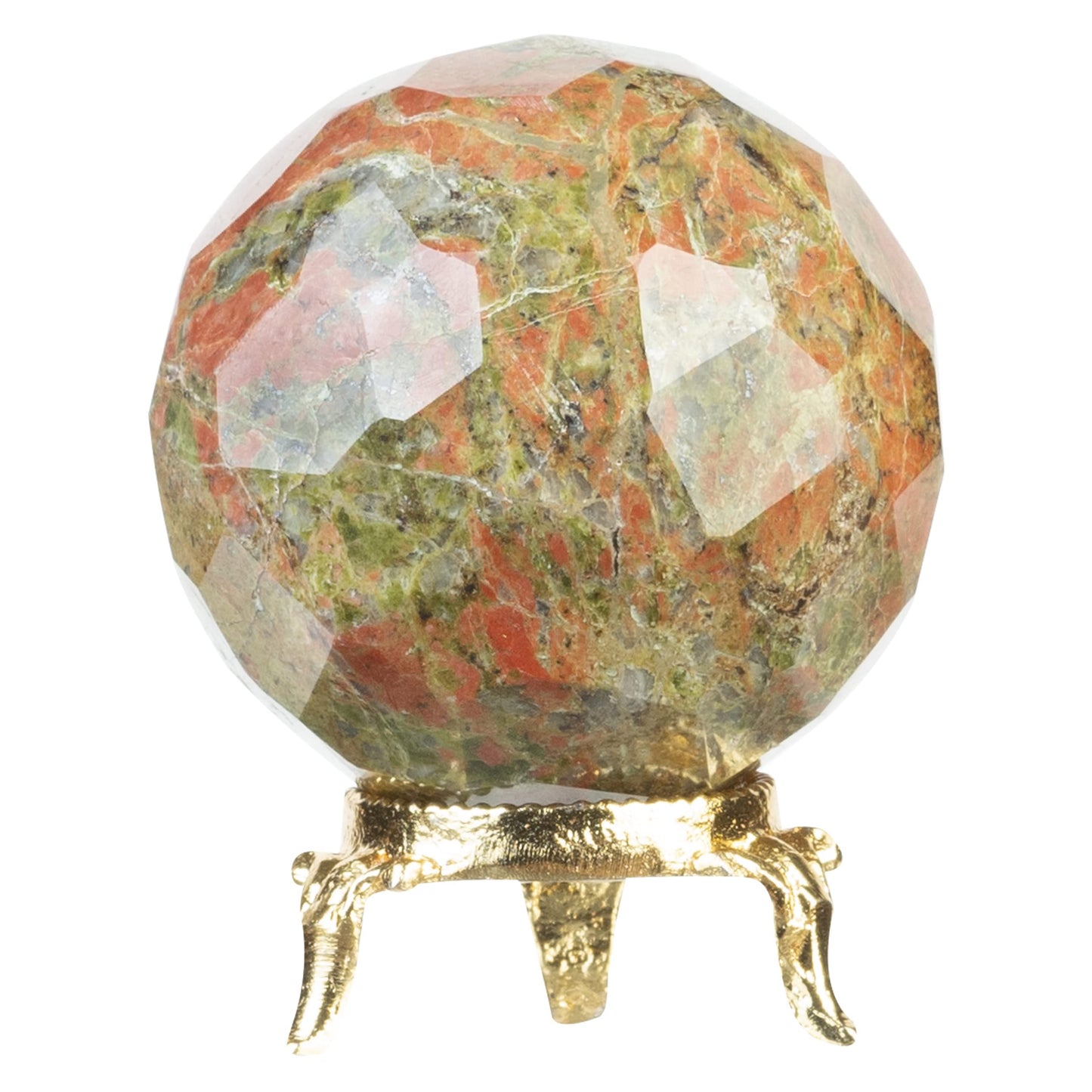Crocon 45mm Unakite Diamond Cut Stone Sphere Ball with Metal Stand 1400+ Carats Gemstone Ball Healing Ornament Rock Sphere Sculpture Figurine for Fengshui Divination Crystal Home Decor Photography