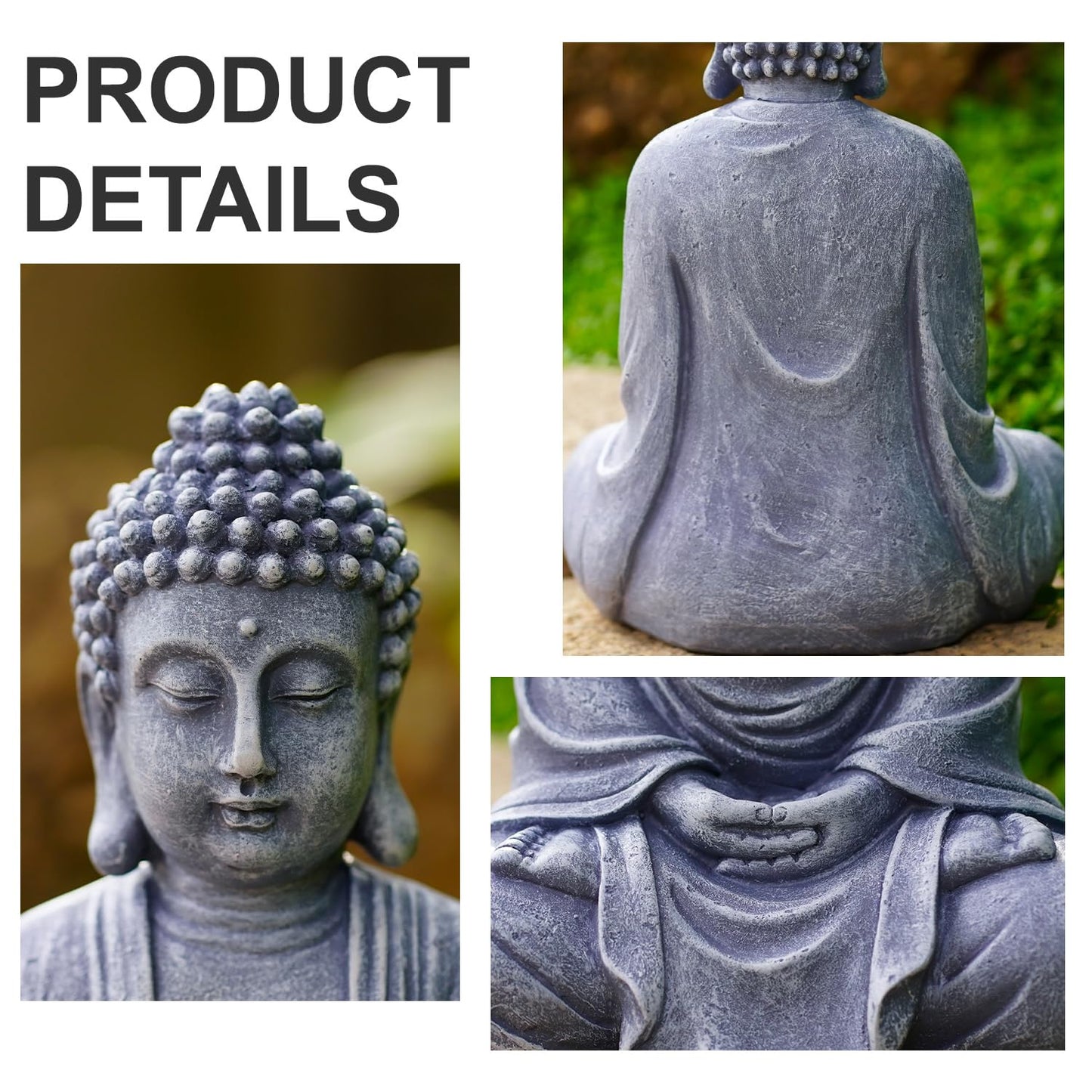Goodeco 11.4" Meditating Buddha Statue Home Decor - Meditation Gifts for Room/Garden/Patio/Deck/Porch Yard Art Decoration, Zen Decor Buda Statues (Gray)