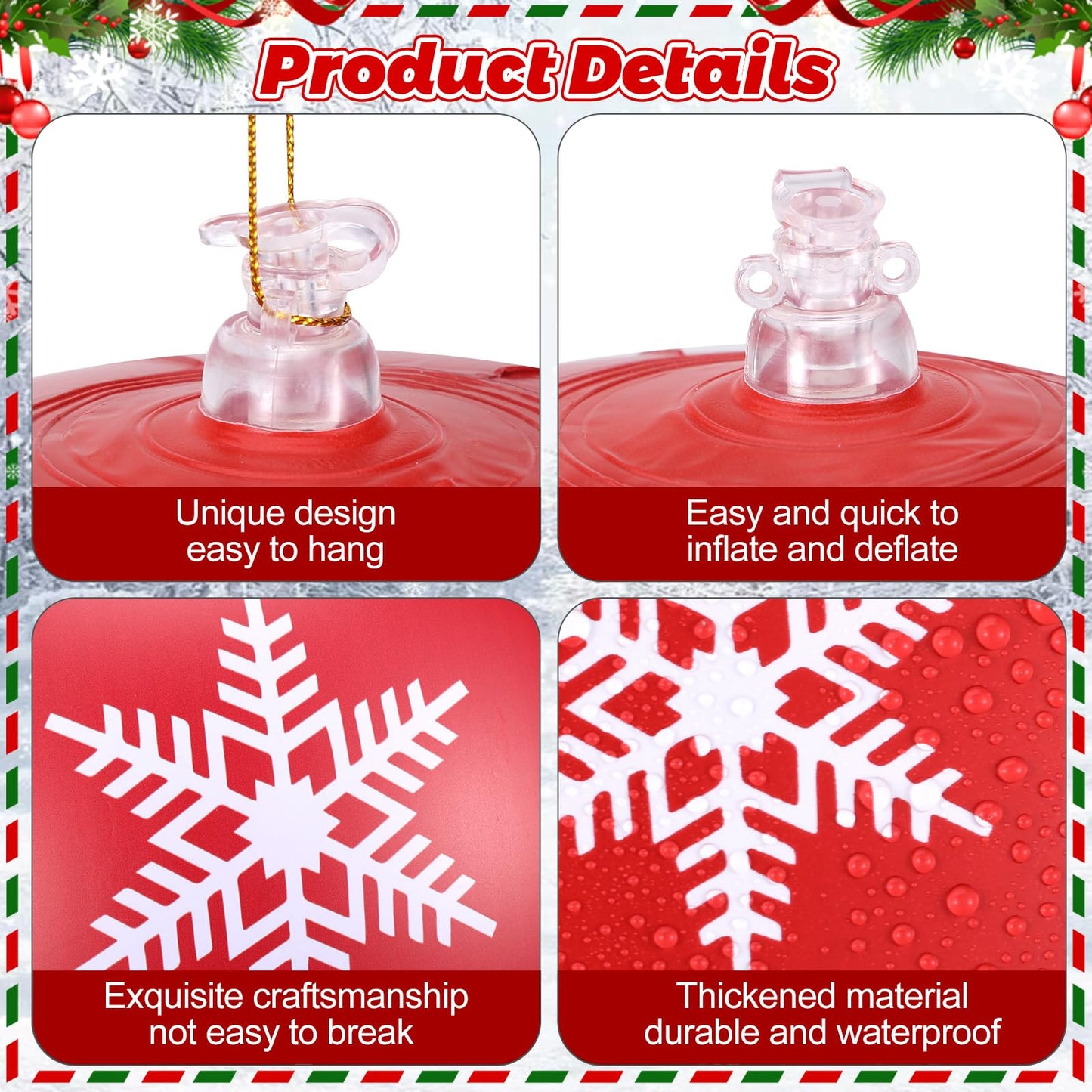 12 Pcs 12 Inch Inflatable Christmas Ball Ornaments Large Christmas Hanging Tree Ornaments Blow up PVC Christmas Balls Decorations for Xmas Porch Yard Lawn Holiday Party Decor