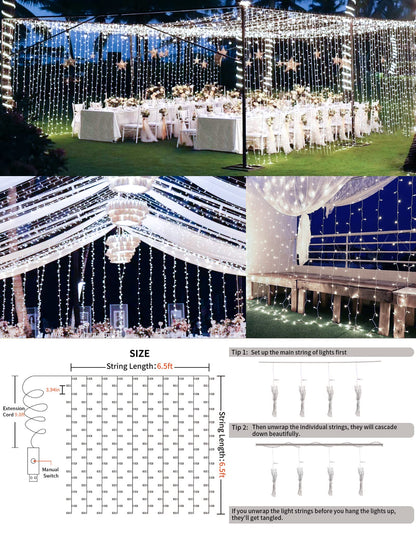suddus White Curtain Lights for Bedroom Wall, 200 Led Twinkle Lights with Remote 8 Modes Timer, USB Plug-in String Lights for Wedding, Party, Backdrop, Birthday, Window Decorations, (6.5ft*6.5ft)