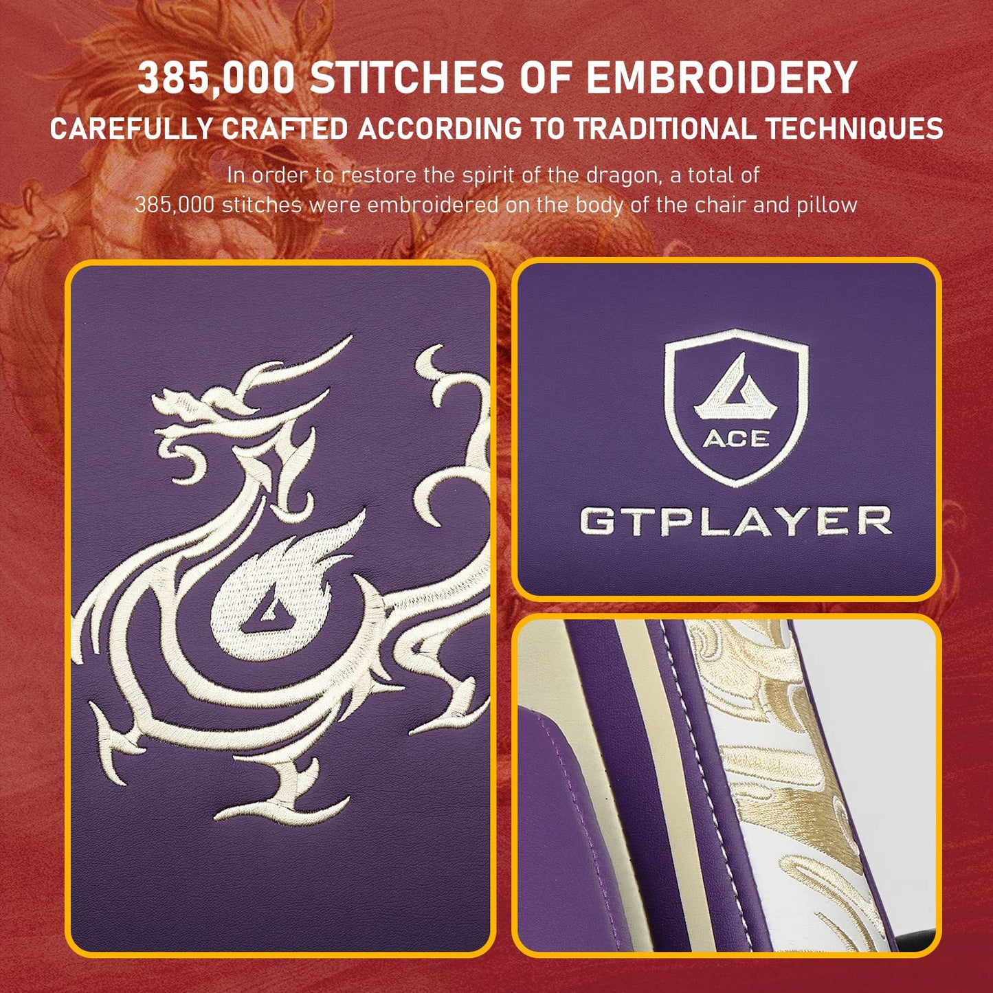 GTPLAYER Gaming Chair with Bluetooth Speakers and Footrest, Dragon Series Video Game Chair, Heavy Duty Ergonomic Chair Esports Gaming Chair, Computer Office Desk Chair (Purple)
