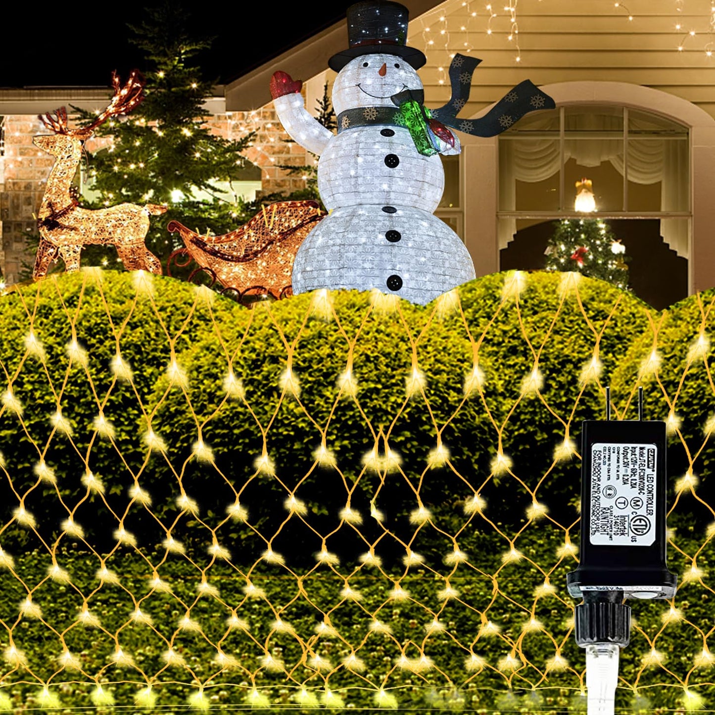 (Upgraded) Outdoor Christmas Lights, 360 LED Christmas Net Lights, 12x5Ft Outdoor String Lights, 8 Modes Waterproof Christmas Decorations for New Year, Bushes, Gardens, Lawns, Patio - Warmwhite