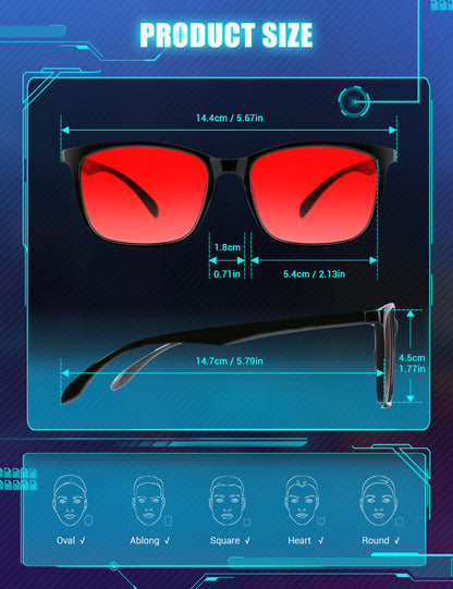 TIJN Sleep Glasses for 99.9% Blue Green Light Blocking Dual AR Coatings Red Lens for Computer Gaming Reduce Eyestrain, TR90, Black