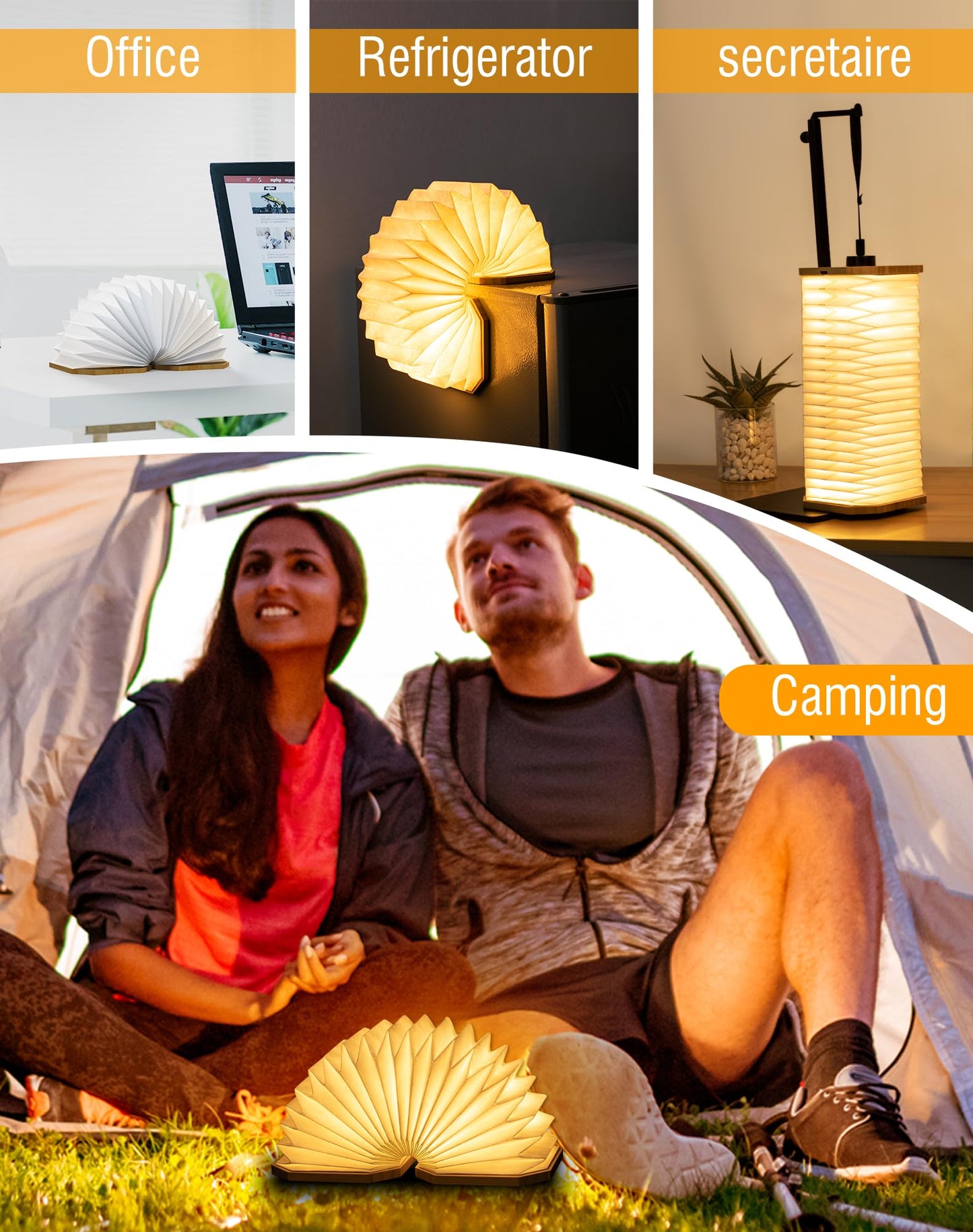 ZBOLE Originality Folding Accordion Lamp, Warm Light Lamp, Portable Desk Lamp, Japanese Gifts, Creative LED Paper Lantern with USB for Home Decoration(Bamboo)