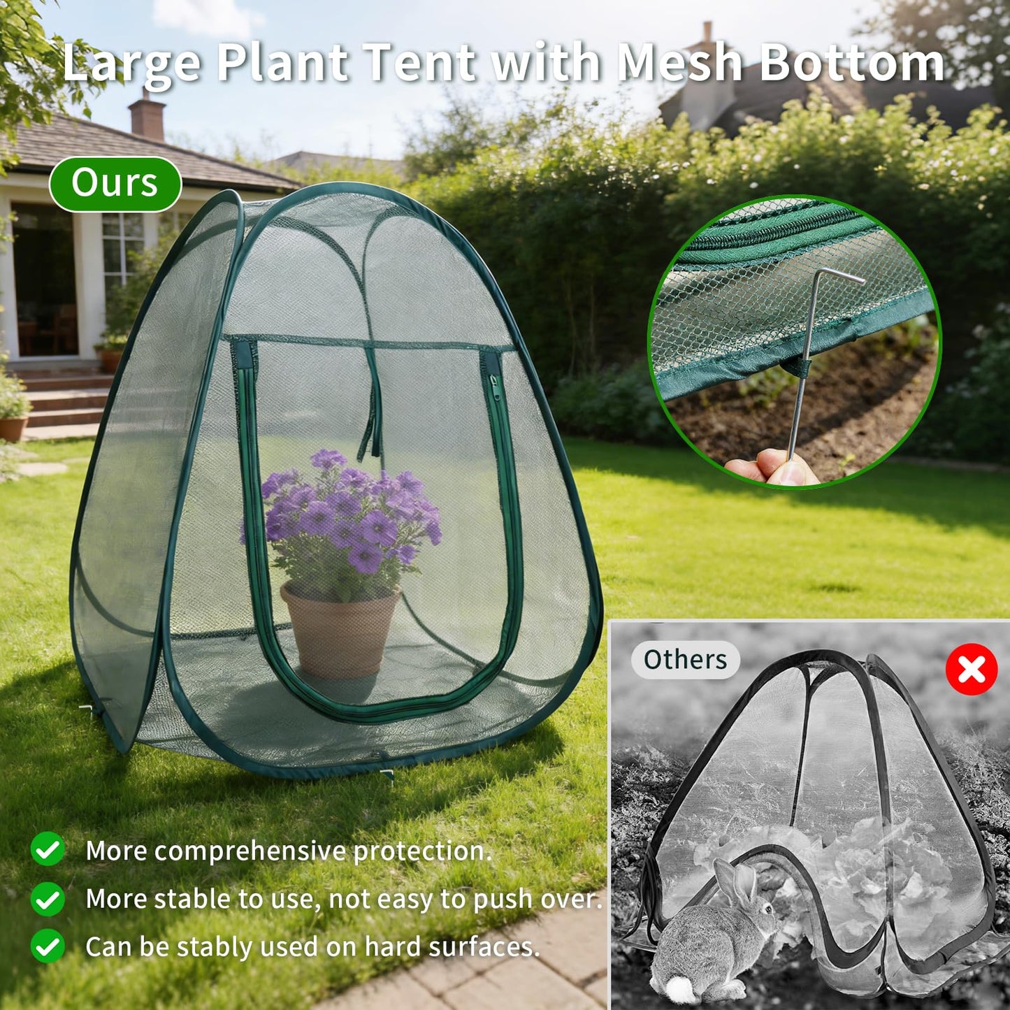 1PC Large Mesh Plant Protector Tent from Animals, 28X28X32Inch Pop Up Garden Netting Cover Green Crop Cage Plant Protection Tent to Protect Outdoor Potted Plants Flowers Fruits from Deer Birds Rabbit