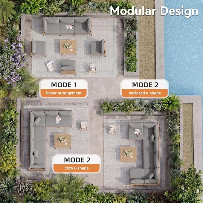 Aoxun 7-Piece Patio Furniture Set, Wicker Outdoor Furniture