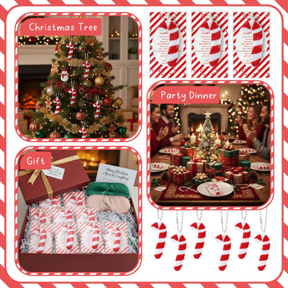 Soulchen 24 Set Christian Christmas Ornaments Bulk Candy Cane Ornaments with The Legend of The Candy Cane Cards for Church Christmas Stocking Stuffers Party Favor