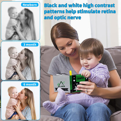 OKOOKO Soft Baby Books Black and White High Contrast 12PCS Soft Cloth Books Bath Books Crinkle Washable Non-Toxic Early Education Preschool Learning Toy for Newborns Babies Infants Toddlers Kids