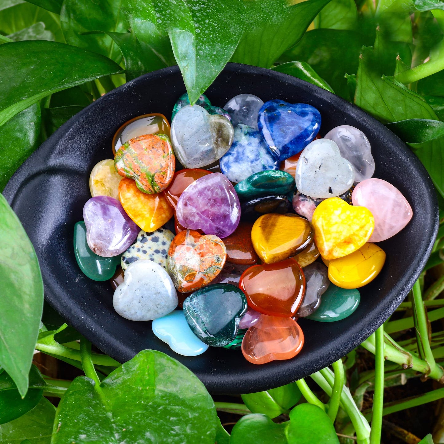 FORBY 40pcs Natural Heart Shaped Crystal Stones 0.8 Inch Pocket Hearts Bulk Stones Assorted Healing Crystals Chakra Hearts Shaped Gemstone for Anxiety Decoration Yoga Reiki Gifts137 to140g