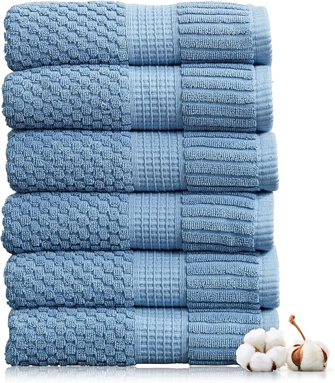 NY Loft 100% Cotton Hand Towel 6 Pack | Super Soft & Absorbent Quick-Dry Hand