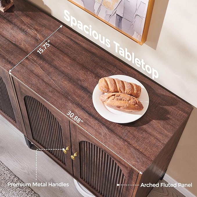 IFBUY Modern Sideboard Buffet Cabinet, 92.63" W Fluted Arched Buffet Cabinet