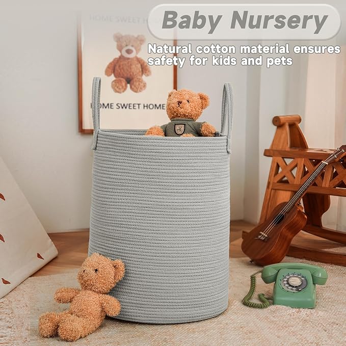 Large Woven Laundry Basket Hamper, 80L Cotton Rope Storage Bin