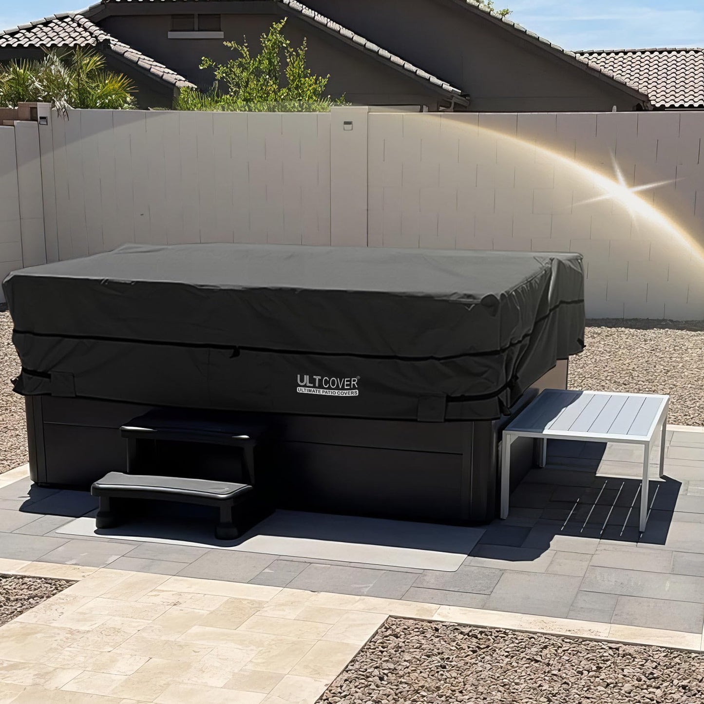 ULTCOVER Waterproof 600D Polyester Square Hot Tub Cover Outdoor SPA Covers 80 x 80 inch, Black