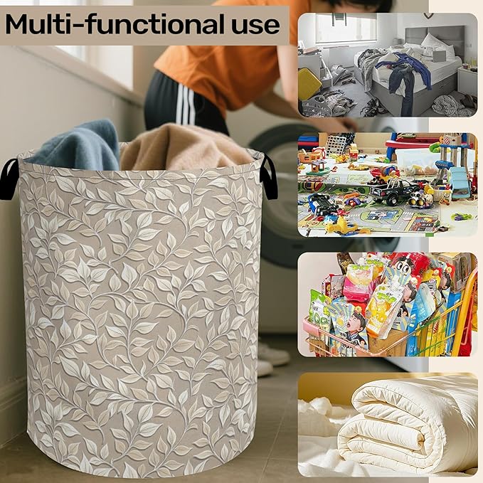 Beige Leaves Modern Laundry Basket