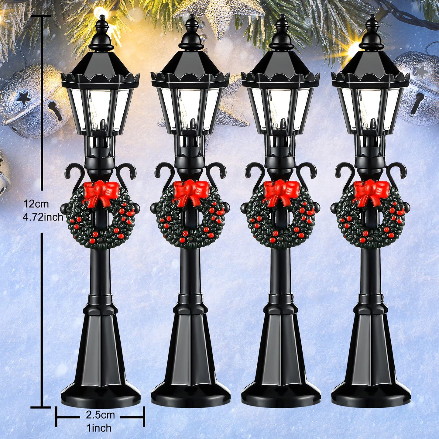 Christmas Lamp Post Village Accessories Village Fairy Lamp Train Lantern Lamp Miniature Street Lamp Decorative Street Lights for DIY Dollhouse Village Pathway (Classic Style, 4 Pieces)