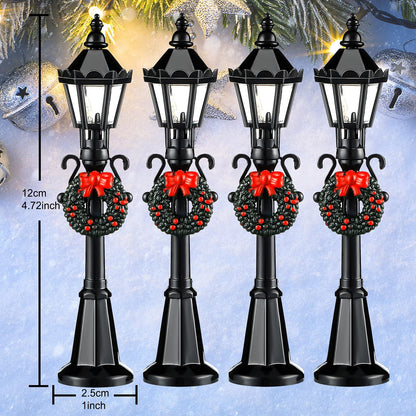 Christmas Lamp Post Village Accessories Village Fairy Lamp Train Lantern Lamp Miniature Street Lamp Decorative Street Lights for DIY Dollhouse Village Pathway (Classic Style, 4 Pieces)