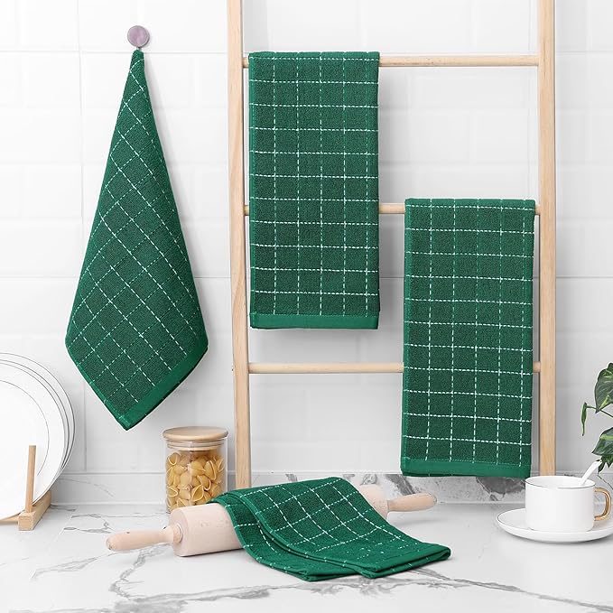 Homaxy 100% Cotton Terry Kitchen Towels, Checkered Designed, Soft and Super