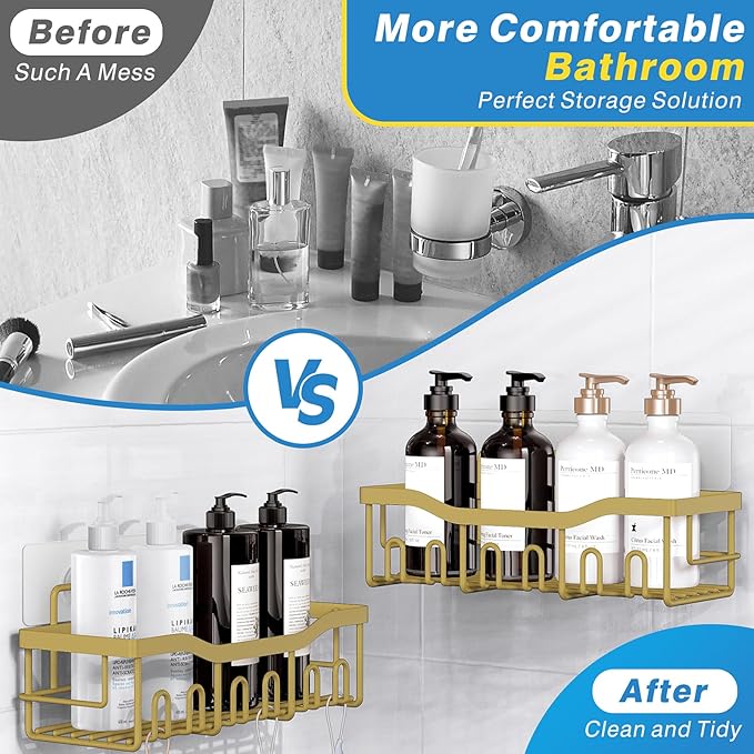 EUDELE 5-Pack Rustproof Stainless Steel Shower Caddy – No Drill Adhesive