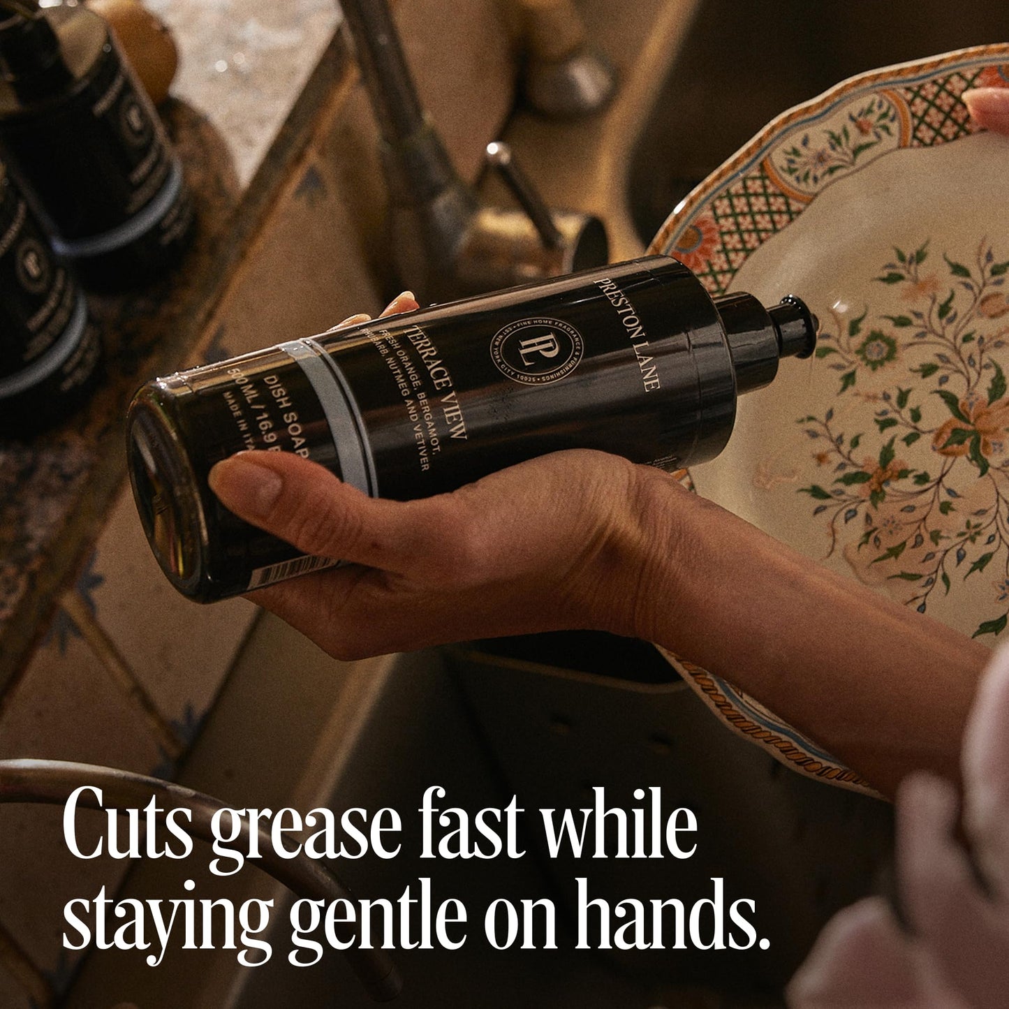 Preston Lane Luxury Dish Soap, Terrace View Scent – Plant-Powered Formula with Essential Oils | Tough on Grease, Gentle on Hands | Vegan, Cruelty-Free, Clean Ingredients