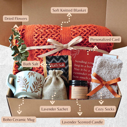 Get Well Soon Gift Baskets for Women – Care Package for Women After Surgery, Thinking of You Gifts, Birthday Basket, Self Care Gift Box, Comfort Hug in a Box (Burnt Orange)