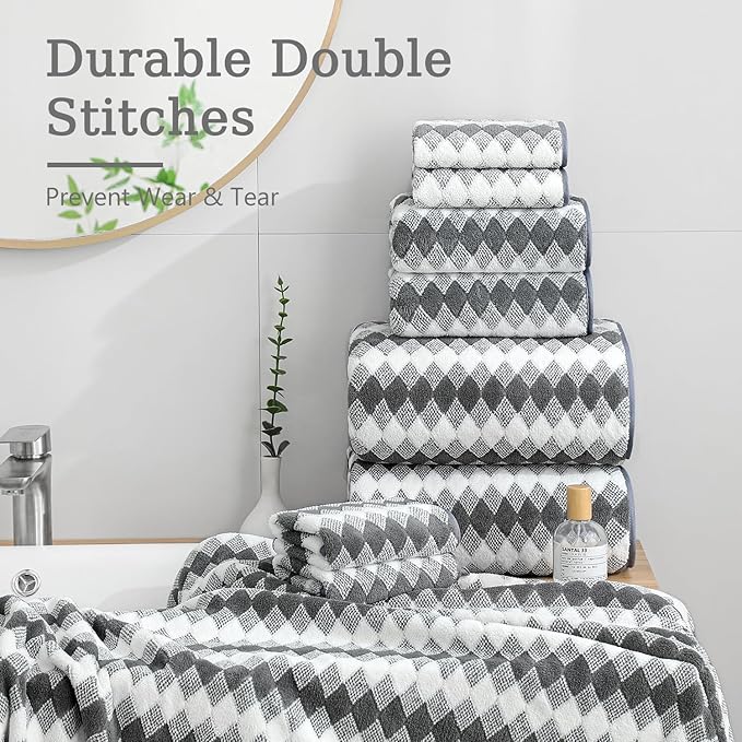 8 Piece Bathroom Towel Set Dark Grey|2 Oversized Large Bath Towels Sheet