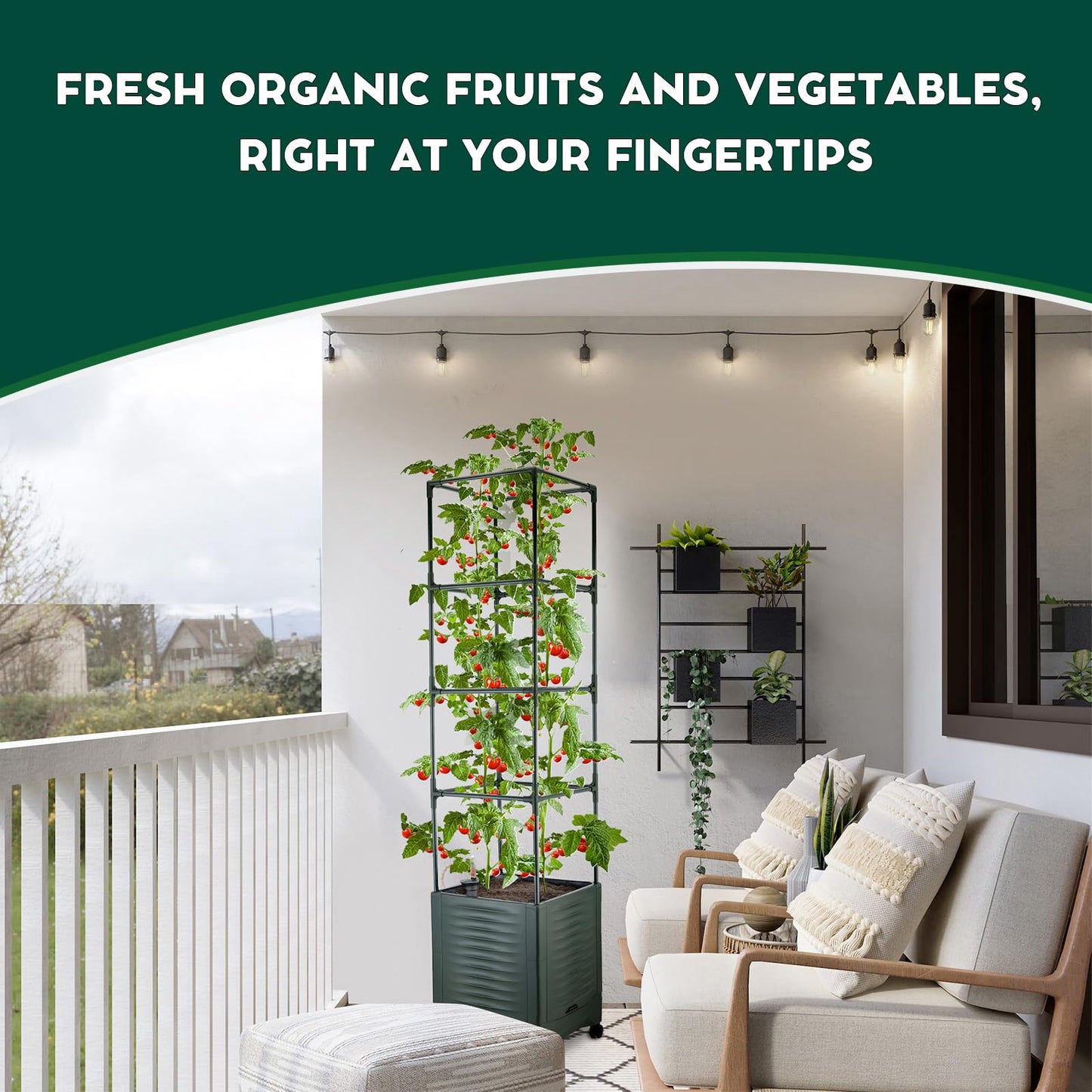 Raised Garden Bed Tomato Planter Trellis for Garden Planter for Tomato Pots for Growing Tomatoes Box Outdoor 55" Self Watering Metal Trellis-Second-Generation Launch-1-Pack Plant Pot – NOT a Set of 2