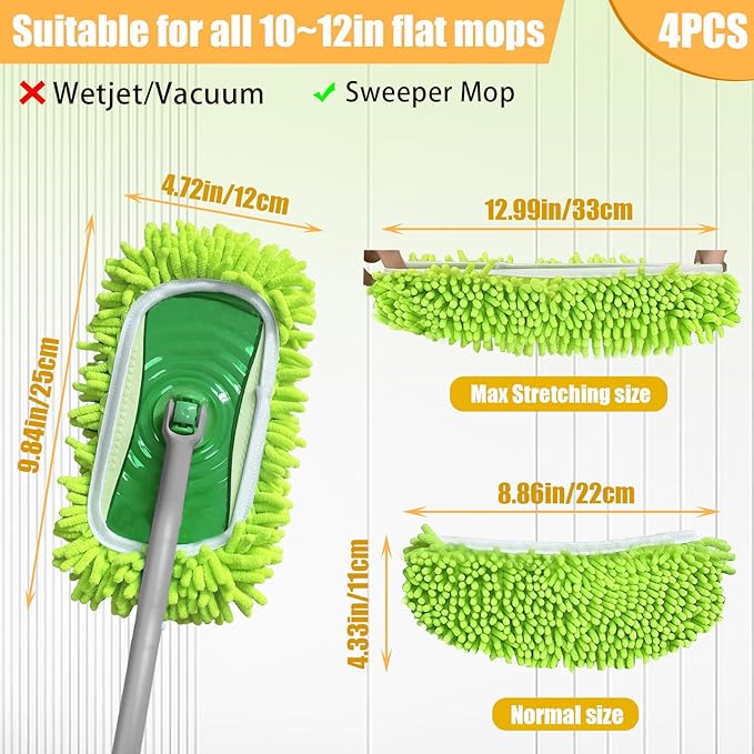 4PCS 10''~12'' Microfiber Dust Mop Pads Compatible