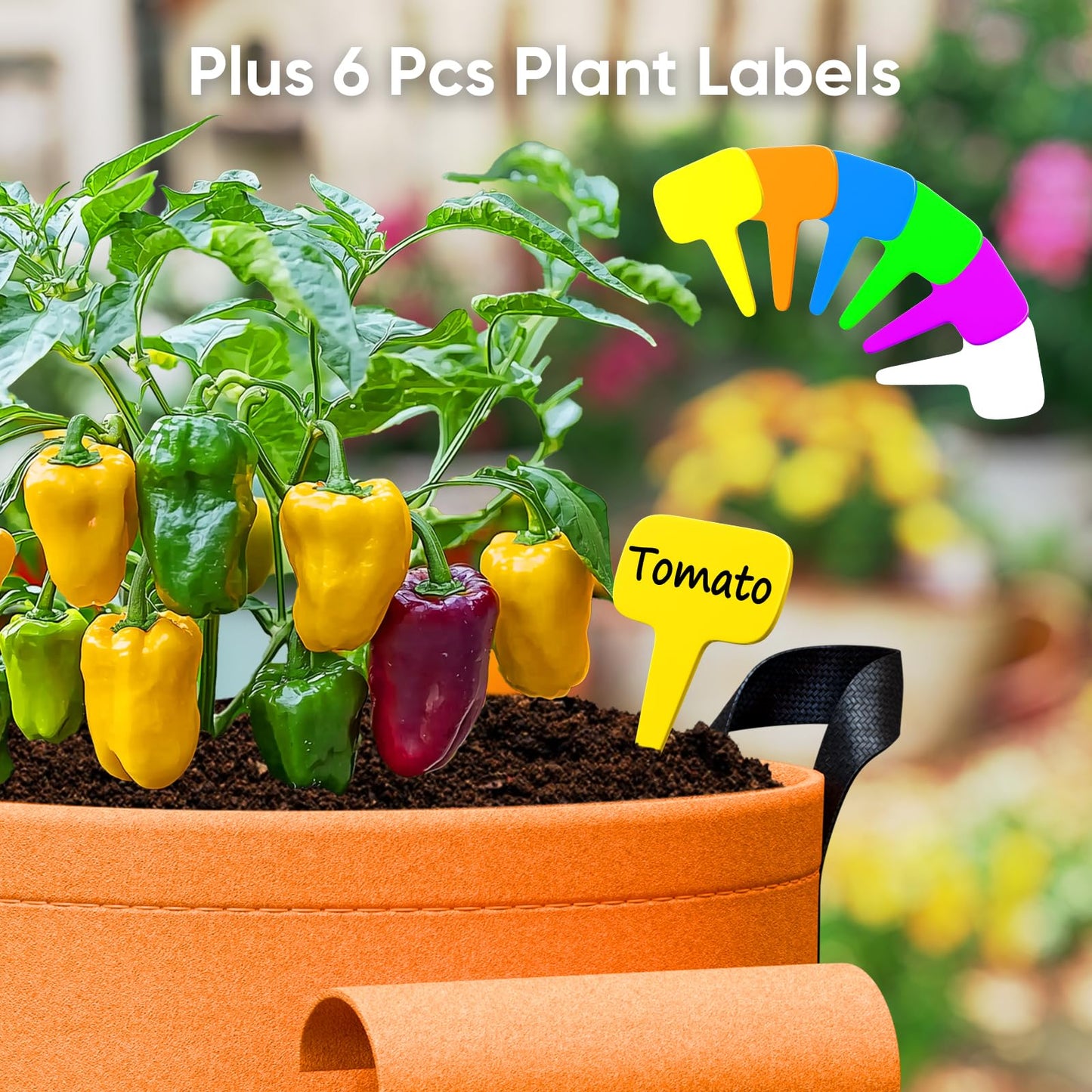 15 Gallon Potato Grow Bags - 6-Pack 350g Heavy Duty Thick Nonwoven Fabric Pots with Durable Handles, Large Potatoes Grow Bags 15 Gal with Flap, Aeration Fabric Containers with 6 Pcs Plant Labels