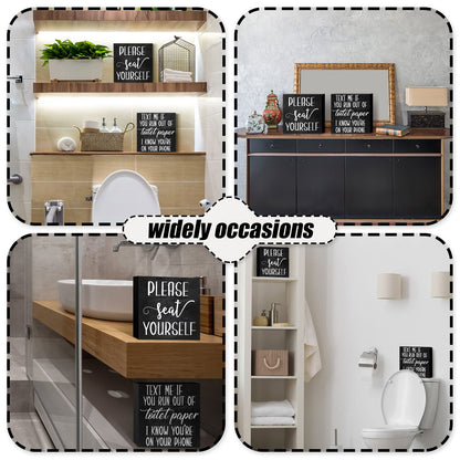 Jetec Set of 2 Farmhouse Bathroom Signs Decor Funny Rustic Wood Plaque Bathroom Wall Art Please Seat Yourself Wooden Toilet Signs for Home Restroom Shelves(Black)