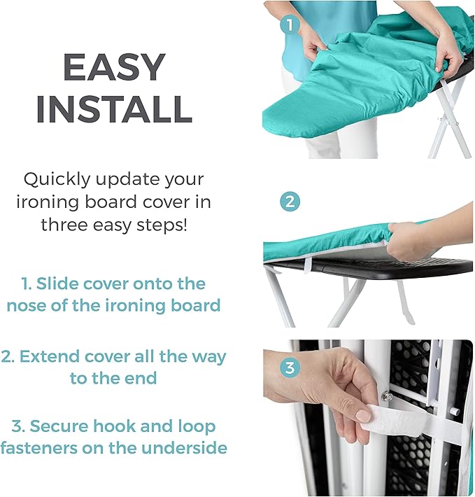 HOME GENIE Ironing Board Cover, Extra Thick Padding, Scorch Resistant Silicone