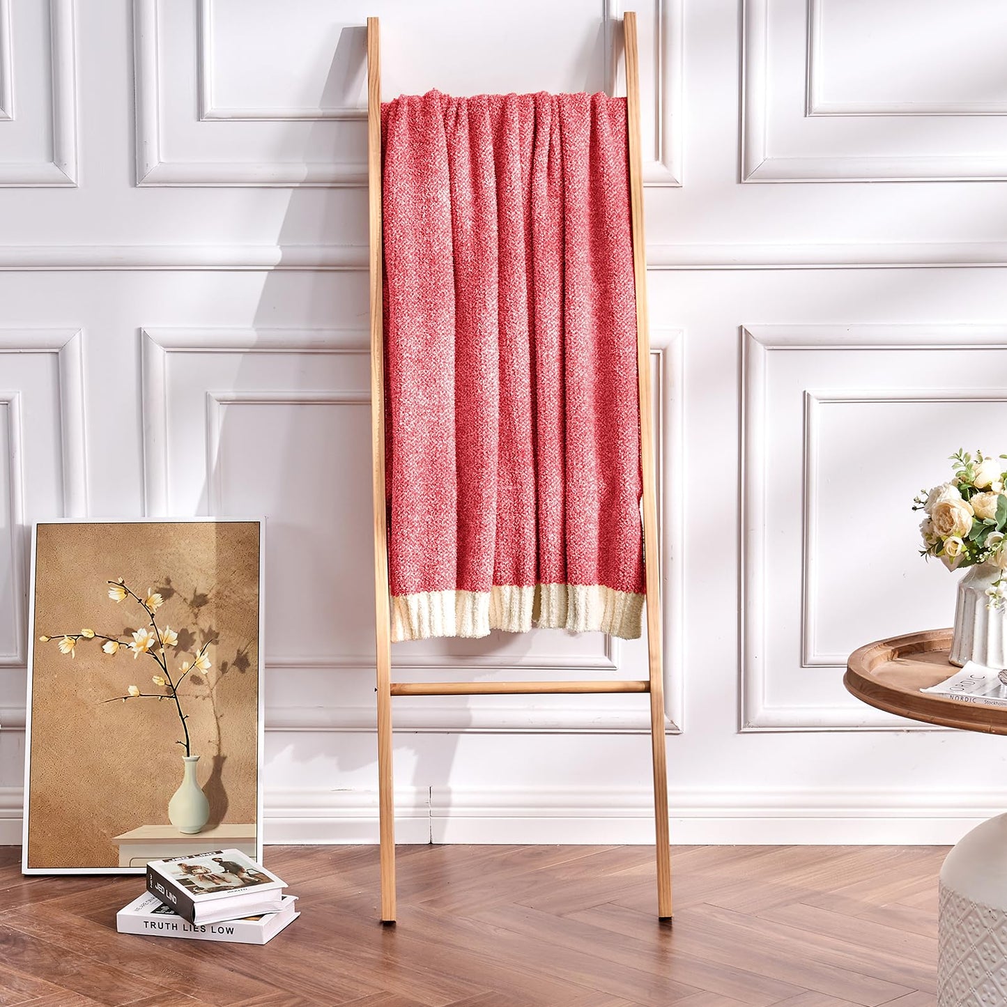 CozeCube Super Soft Fullfy Microfiber Reversible Knitted Blankets, Warm Cozy Fuzzy Plush Throw, Christmas red and White Melange Throw Blanket for Couch Bed Sofa, 50" x 60"